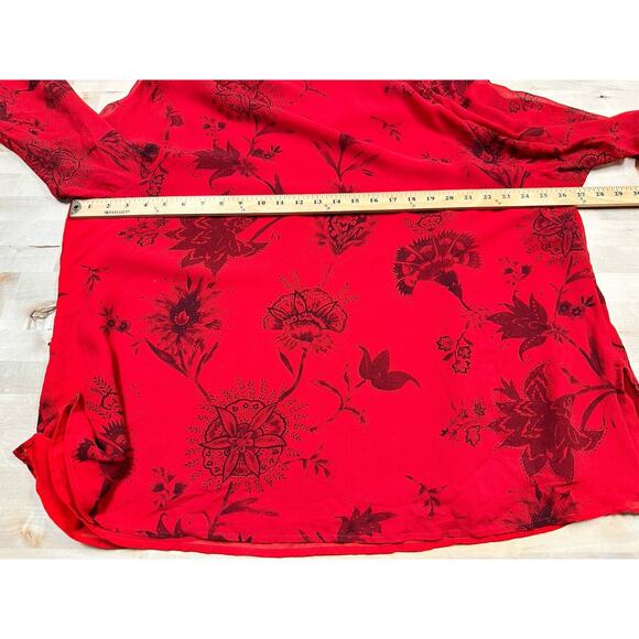 Lane Bryant Womans 100% Silk Red Tunic Blouse Plus Size 26/28 Black Floral - Picture 6 of 7